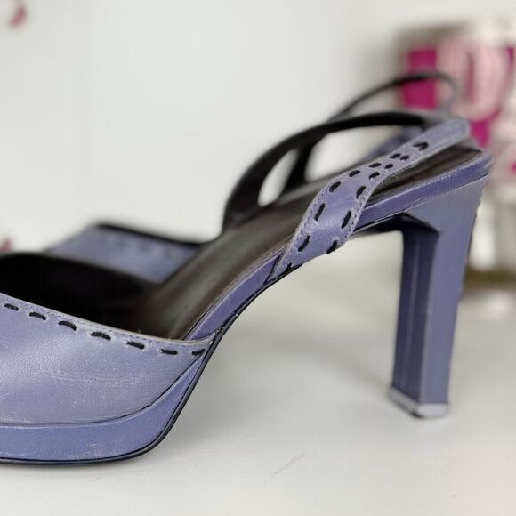 Nine West Injer Leather Slingback Square Toe Block Heels Purple Smoke Size 8.5 M - Picture 3 of 14
